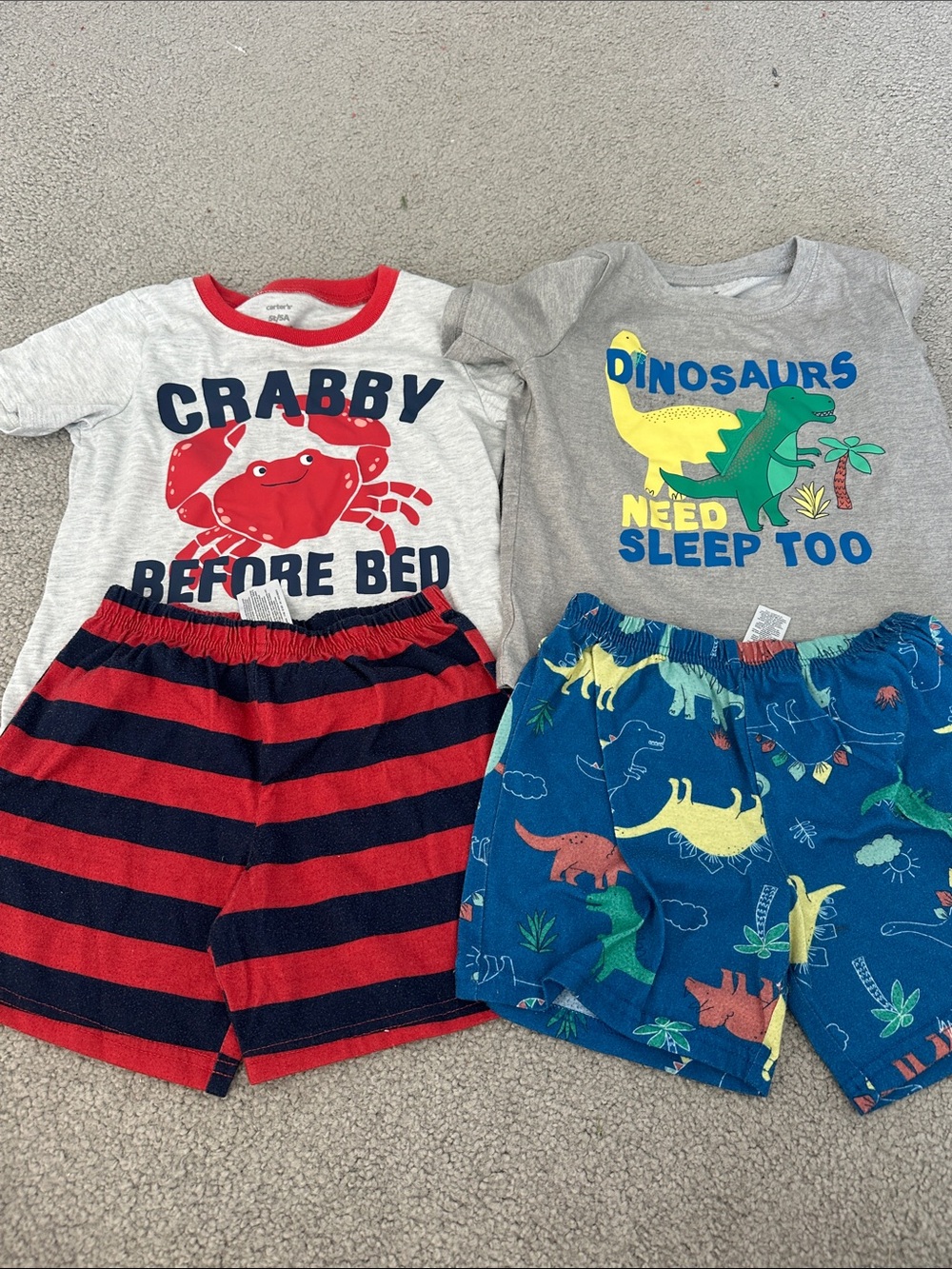 Carter's Crab & Dinosaur Pajama Sets - Red, Navy, Gray, Blue, Yellow, Green